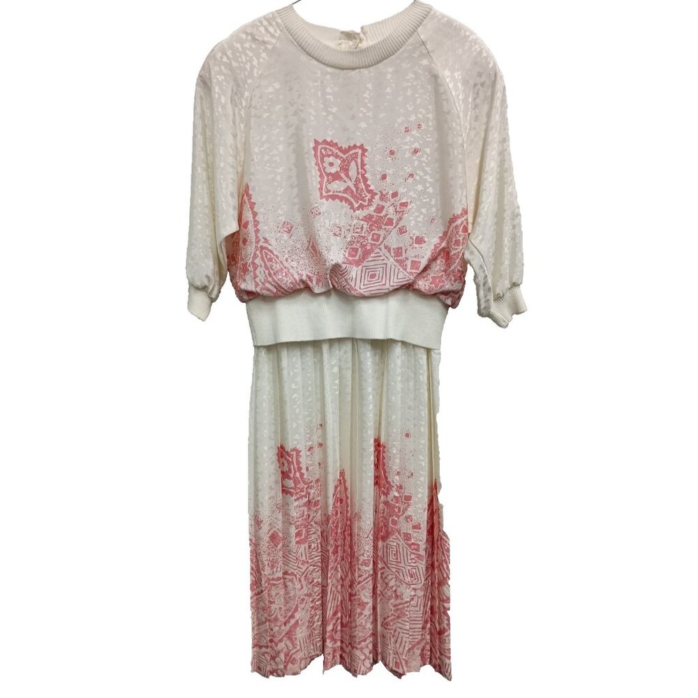 VTG Andrea Gayle Cottagecore Fairy Dress Womens Size 12 Pink White Floral‎ Midi